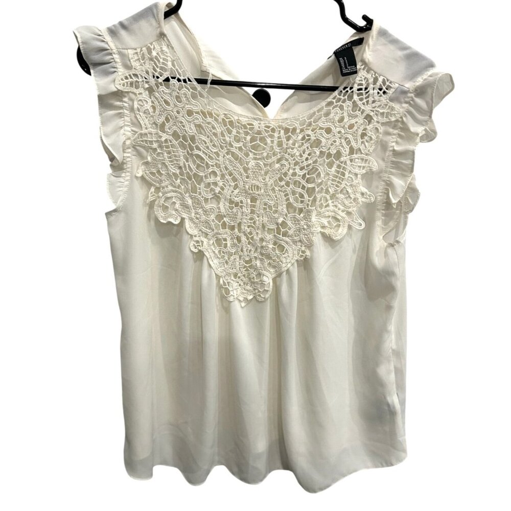 Forever 21 Womens White Sleeveless Top Crochet Lace Detail Boho Size Small